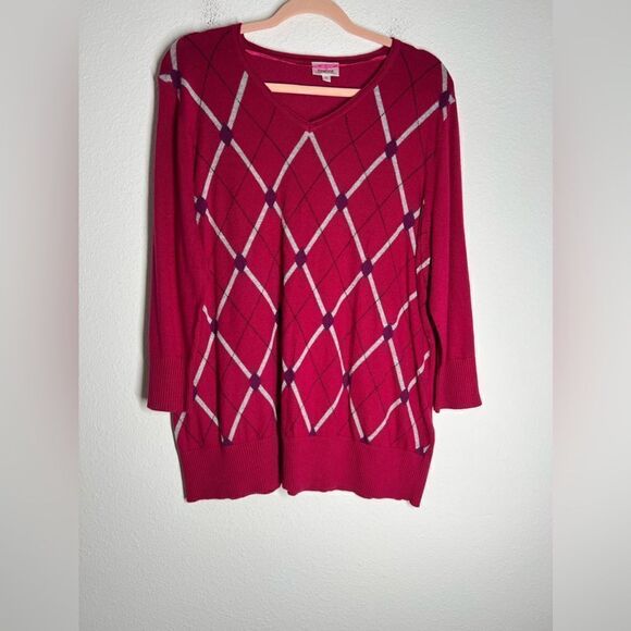 Kingfield Women’s Argyle Pattern Sweater Pullover Vneck Size XL - Picture 1 of 9